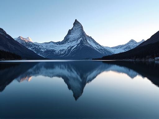 Perfect reflection of the Matterhorn in the Riffelsee lake.