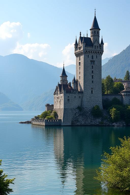 Chillon Castle on the shores of Lake Geneva.