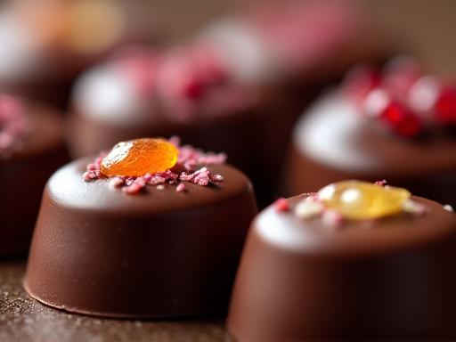 Close-up of artisan Swiss chocolates.