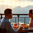 David and Chen L. enjoying a meal with a view.